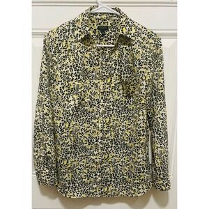 Talbots Animal Print Button Down Long Sleeve Career Blouse Yellow Black‎ 6
